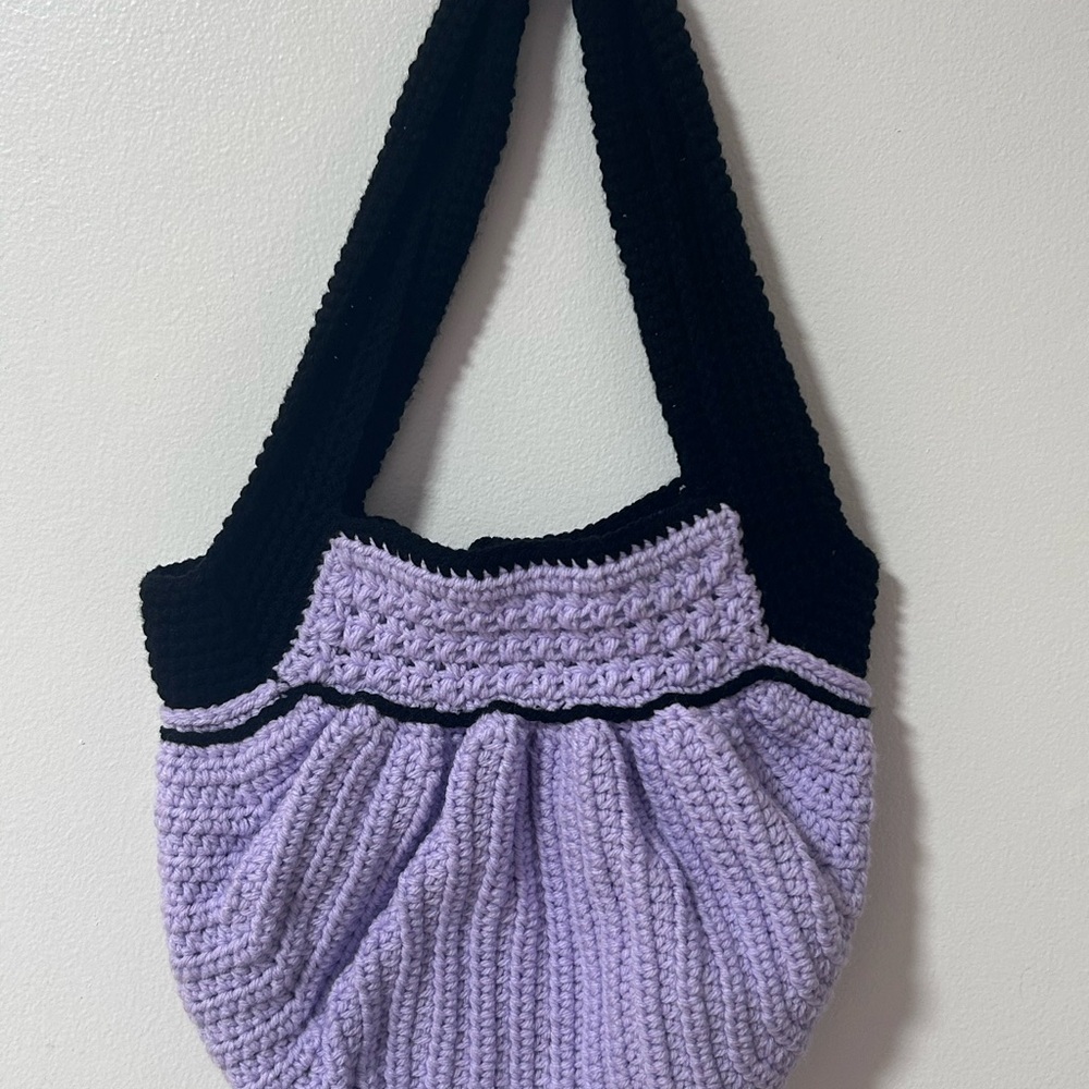Elegant Black and Purple Crochet Shoulder Bag